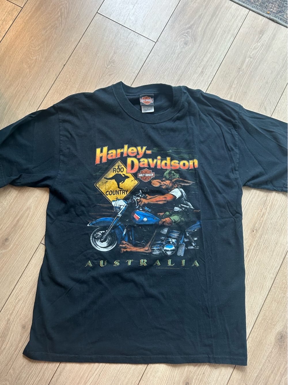 Harley-Davidson Black Motorcycle Graphic Tee with Yellow Sign